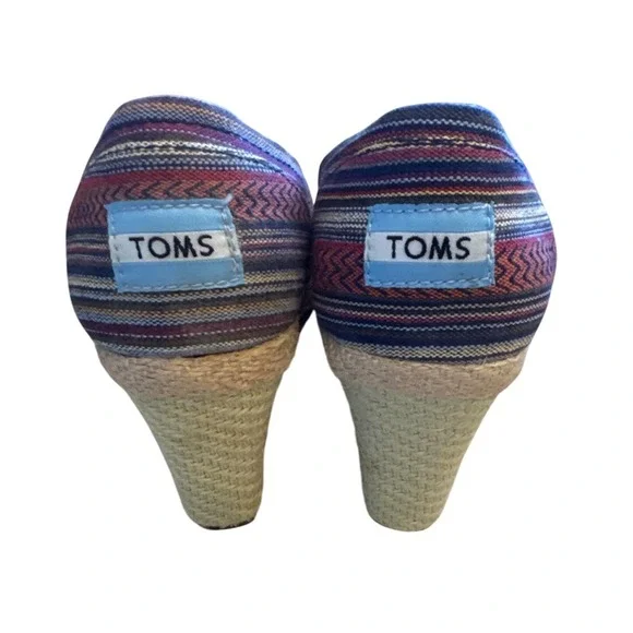 TOMS‎ Women's Espadrille Wedge Multi Stripe Peep Toe W5.5 - Picture 3 of 6